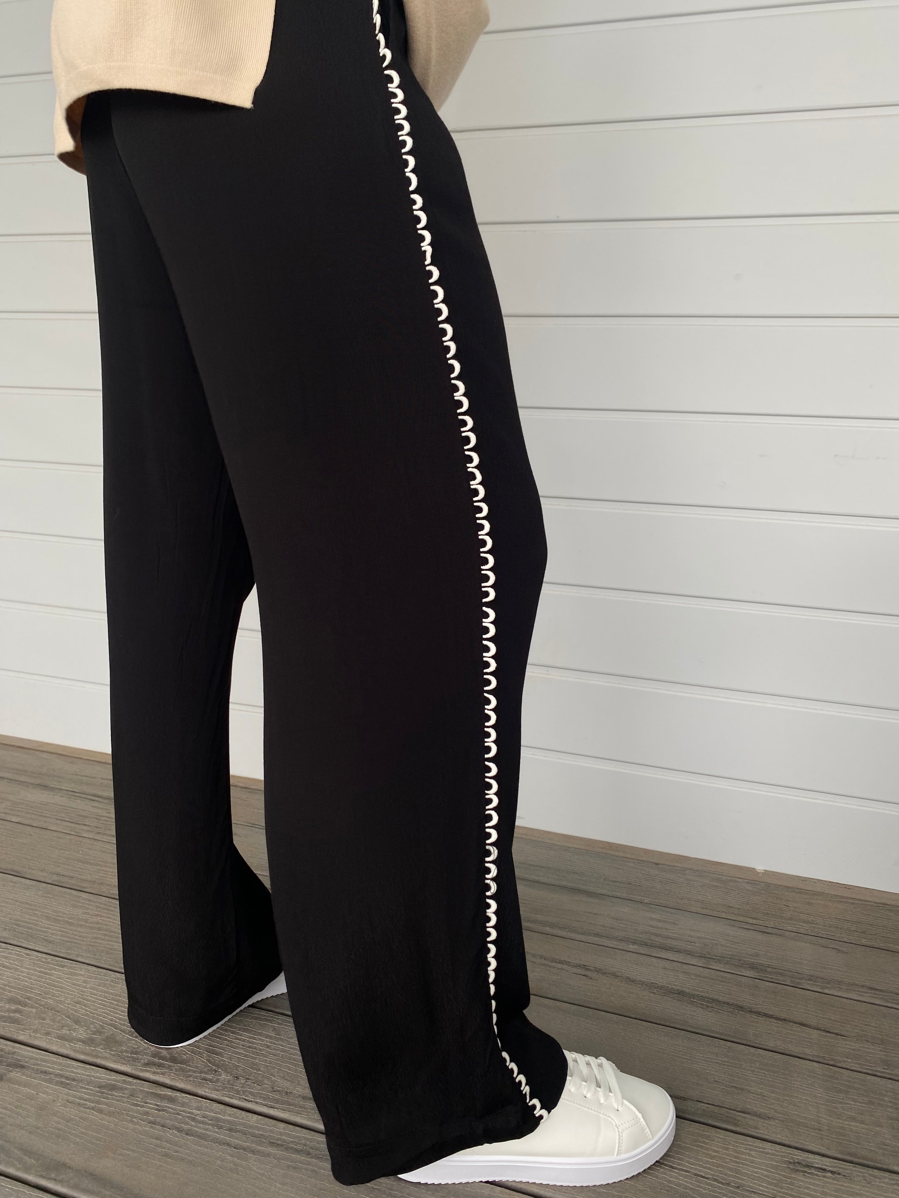 Black lightweight , full length pant with white feature detail