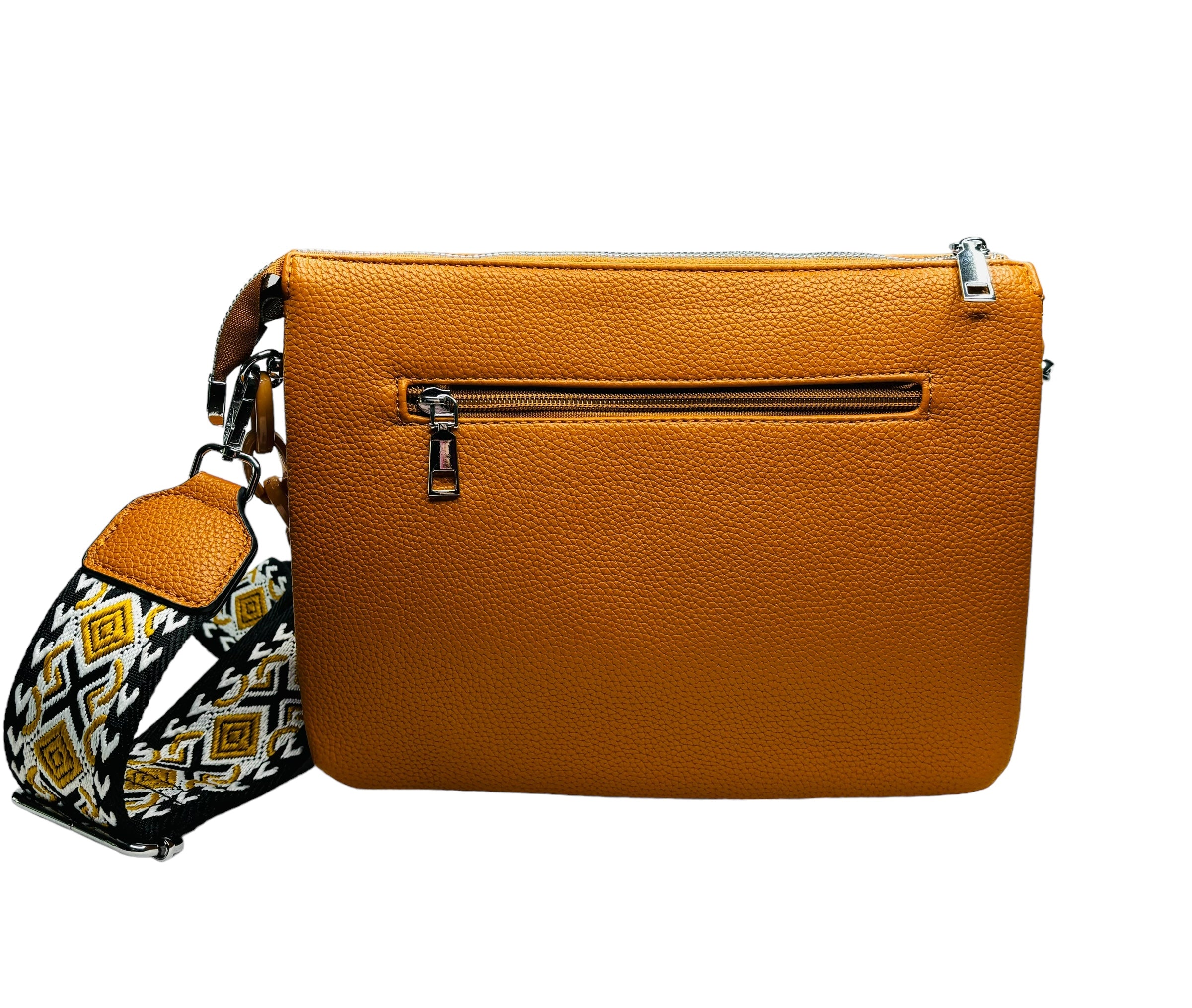 A tan crossbody bag featuring a stylish chain strap, perfect for casual outings and everyday use.