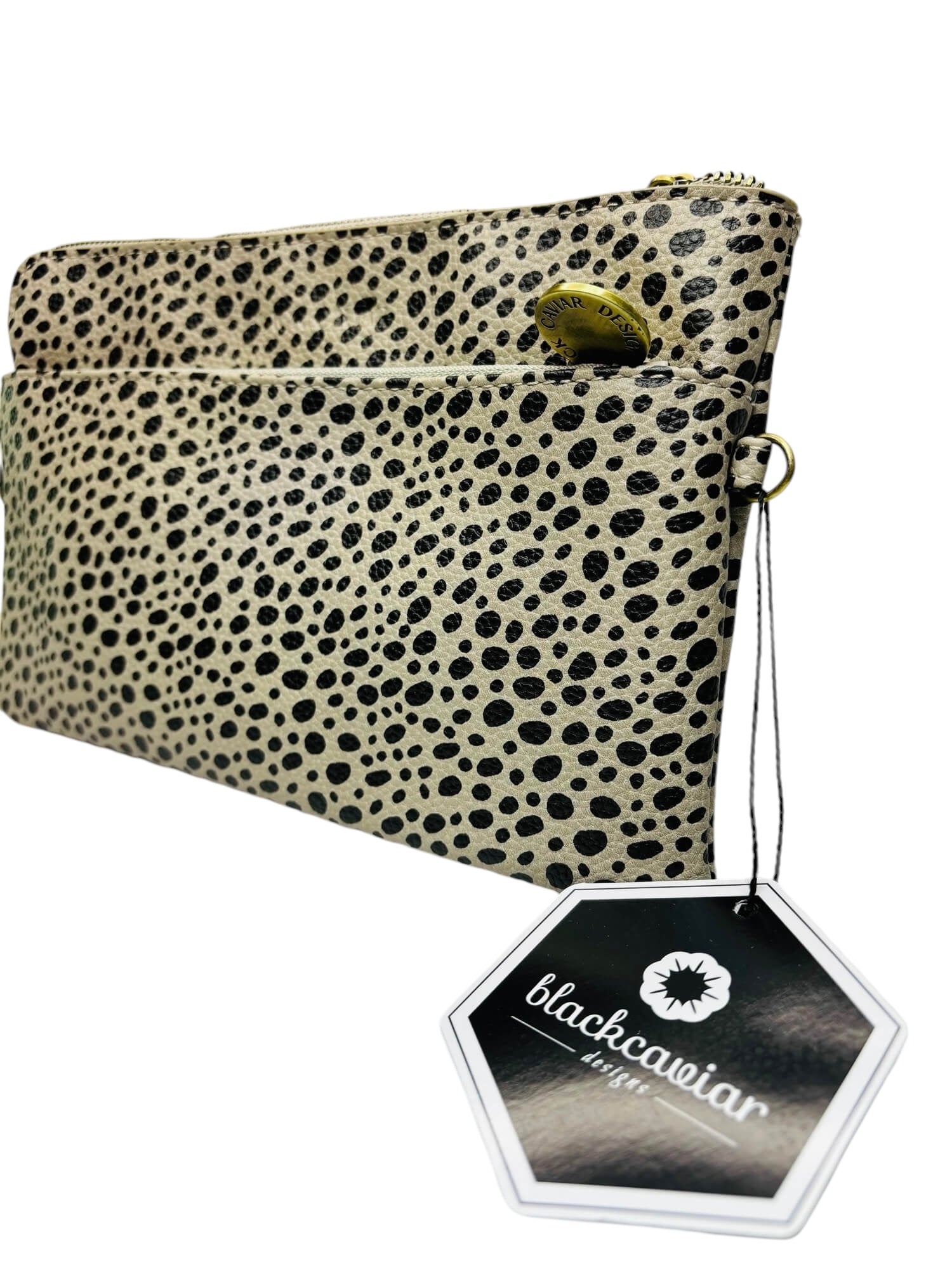 Black spotted wallet with white background