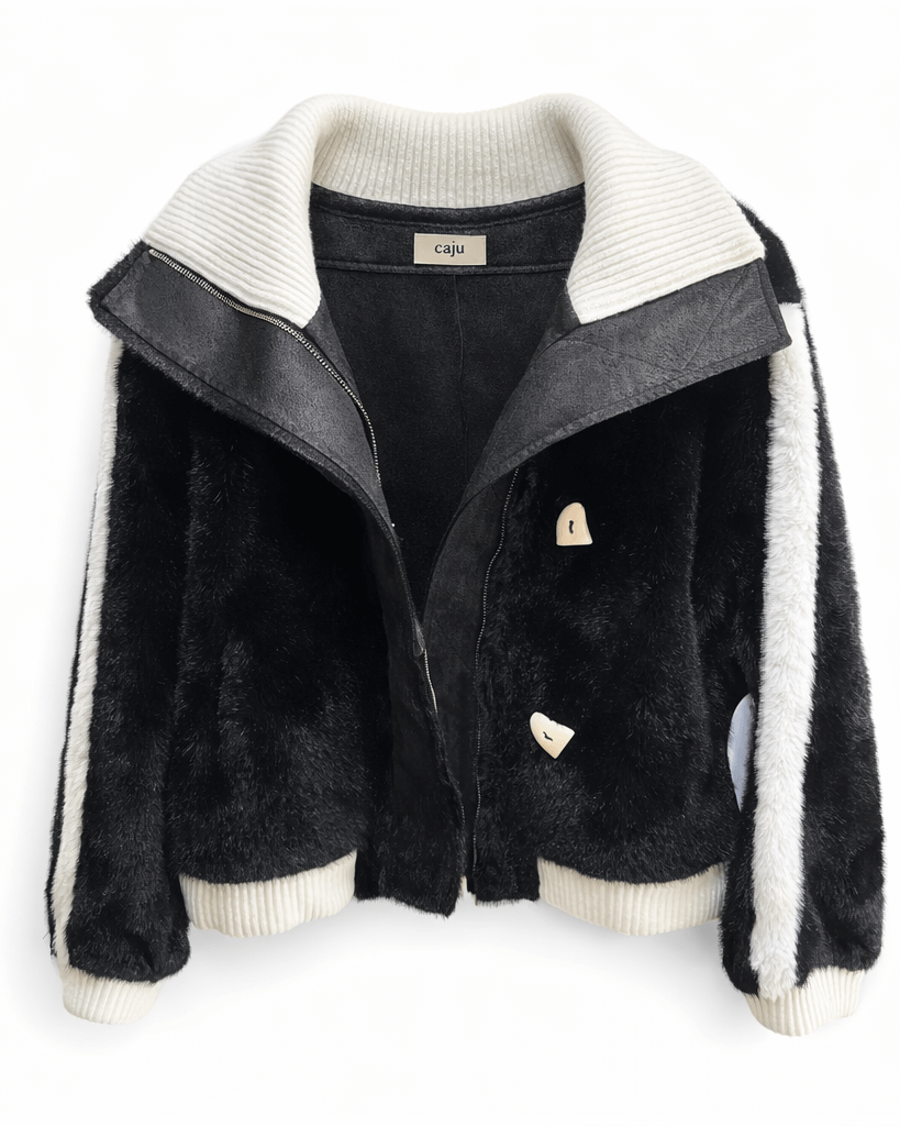 Black jacket with white collar and buttons on a white background