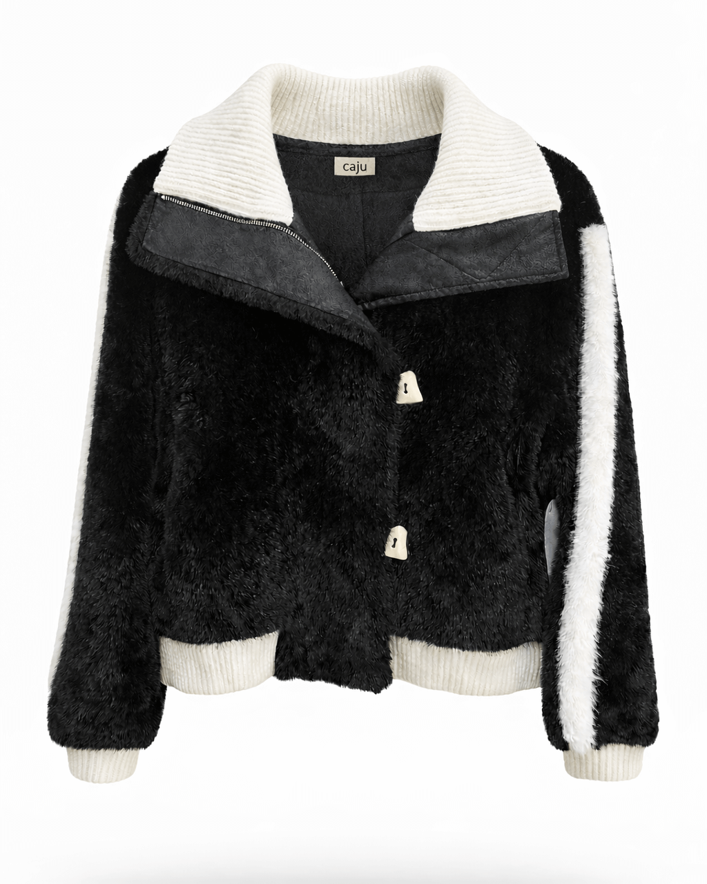 Black and white jacket with a contrasting collar on a white background