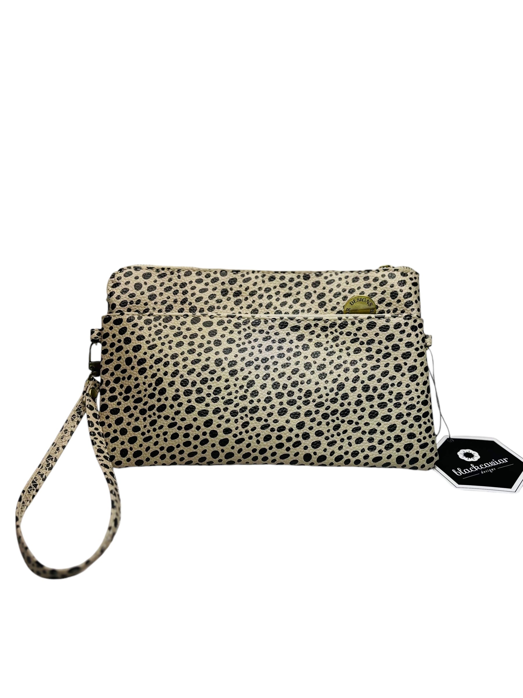 Black spotted wallet with white background
