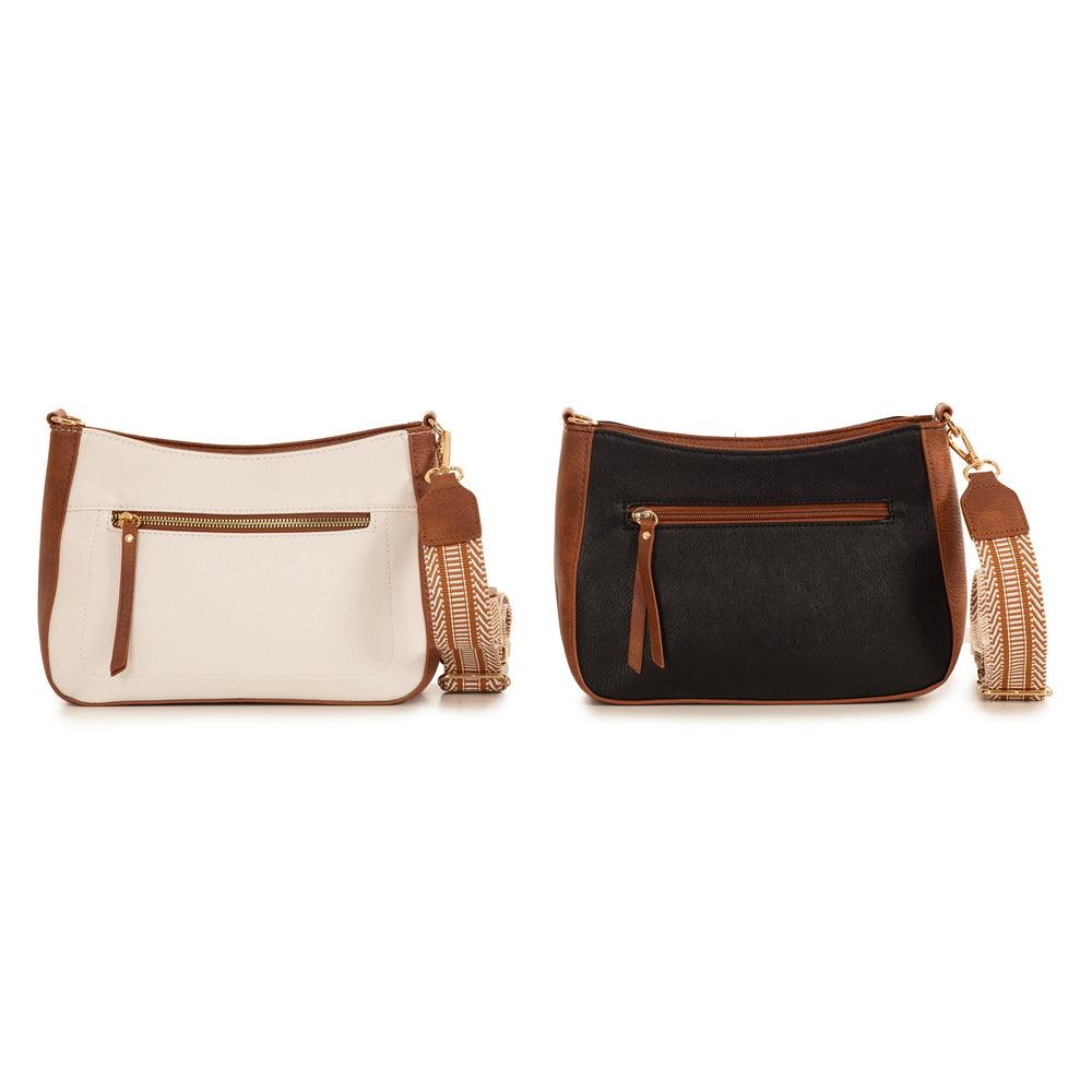White, Black crossbody bags side by side
