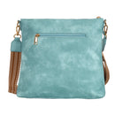 Blue handbag with brown strap