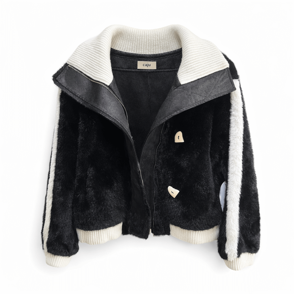 Black jacket with white collar and buttons on a white background