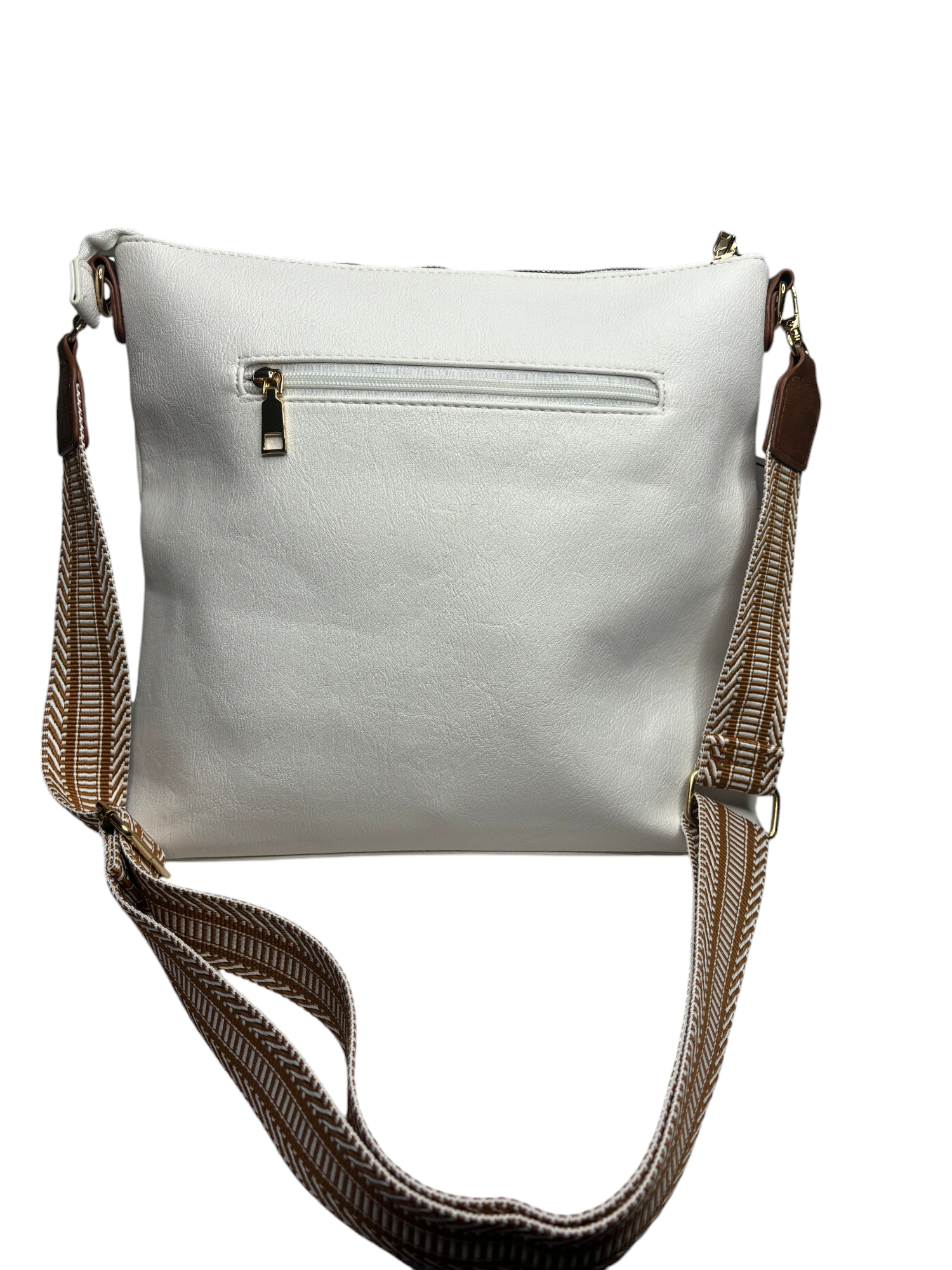 A sleek white leather crossbody bag featuring a stylish strap for easy carrying. Perfect for everyday use!