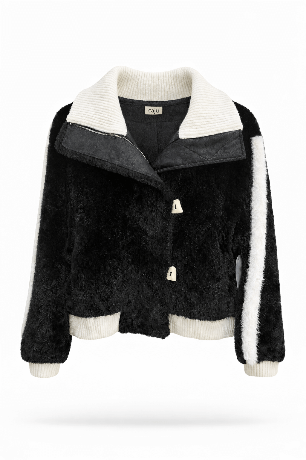 Black and white jacket with a contrasting collar on a white background